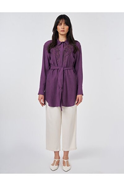 Kayra Boncuk İşlemeli Lyocell Viskon Tunik 21030
