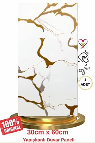 Renkli Duvarlar Shiny Naturel Gold Mermer Desenli 30x60cm Yapışkanlı Mutfak B...