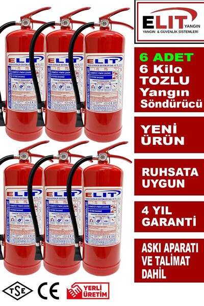 ELİT YANGIN VE GÜVENLİK SİSTEMLERİ 6 Kg Tozlu Yangın Söndürme Tüpü Askı Apara...
