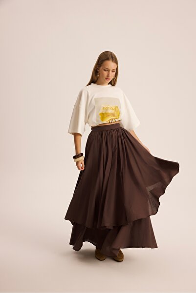 MAI STUDIOS CO. Kevin Double Layer Brown Long Skirt