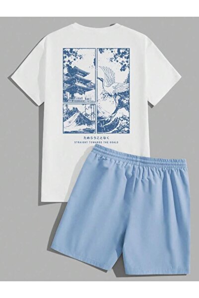 MYDARKSTYLE Men's Ukiyo-E Japanese Tournament Printed T-Shirt and Shorts Bott...