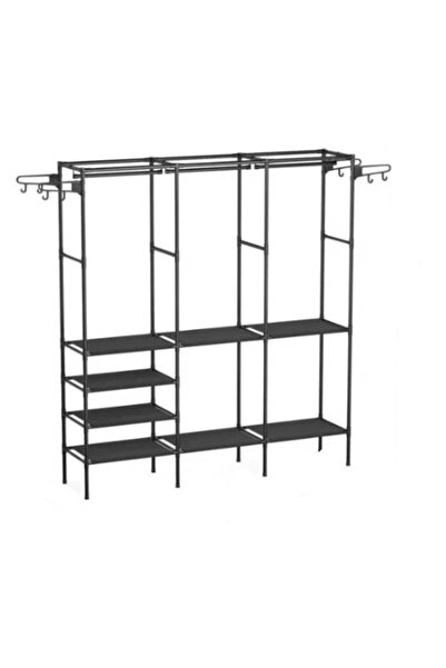BASE Folding wardrobe, metal structure, multiple shelves, black, 162x43x173 cm