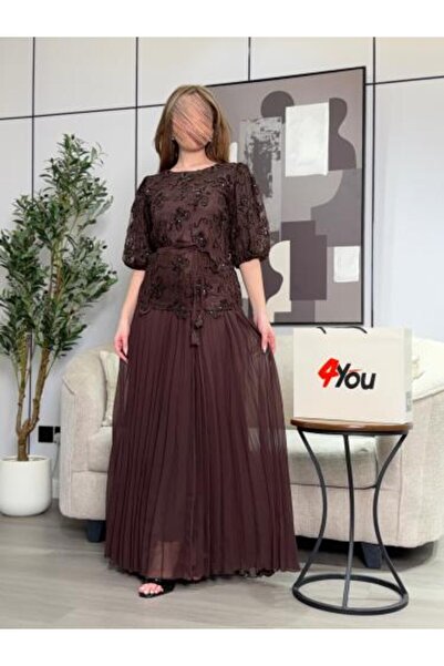 Genericc Long Brown Eid Dress with Luxurious Embroidery