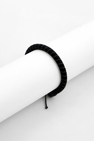 Police Men Twisted Leather Bracelets, Black