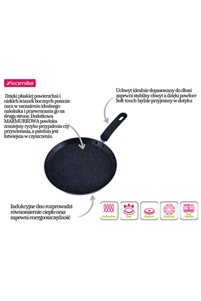 Kamille Tavă pentru clătite din aluminiu placată cu marmură, 28 cm, neagră