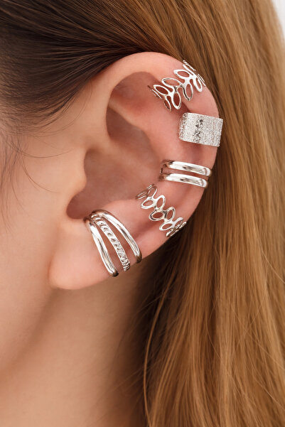 The Collection Minimal Deliksiz Sıkıştırmalı 5'li Set Kadın Kıkırdak Küpe