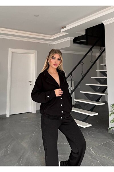 Bella Belluci Jacket with Stone Collar and Snap Closure, Top and Bottom Set