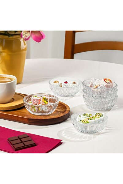 Delixa Porsima Elif 6'lı Kahve Yanı Lokumluk Sunumluk Cam Kase Seti Mini İkra...