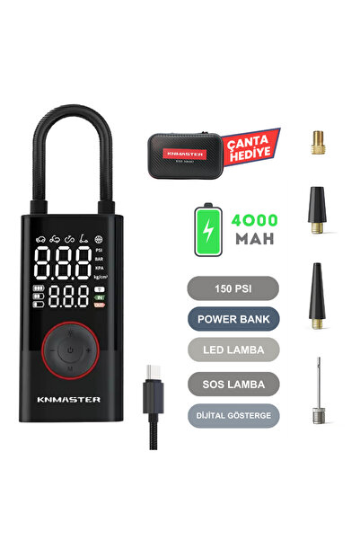 Knmaster LP200 - 150 PSI DİJİTAL GÖSTERGELİ ŞARJLI HAVA POMPASI