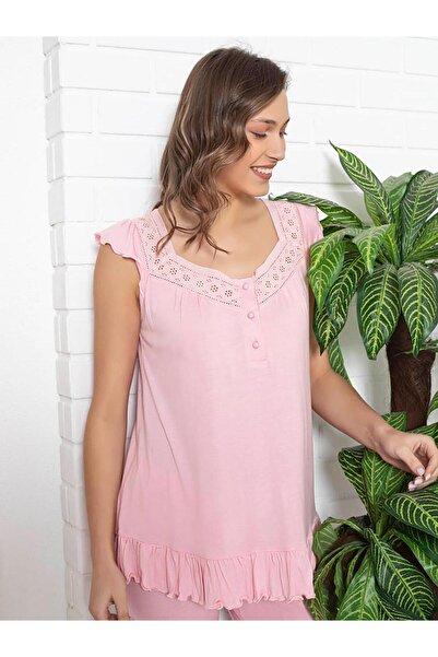 LİMİSSİ imissi ohusa Set de pijamale cu decolteu în V și volane - Roz XS / M