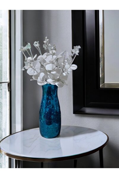 IŞILTI HOME DESIGN AYNALI CAM VAZO UZUN RENK MAVİ