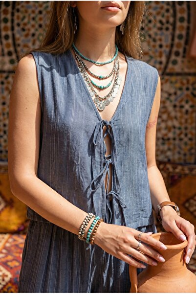 FASHION COCKTAIL 3-Tie Bow Line Textured Relax Viscose Breathable Thin Summer...