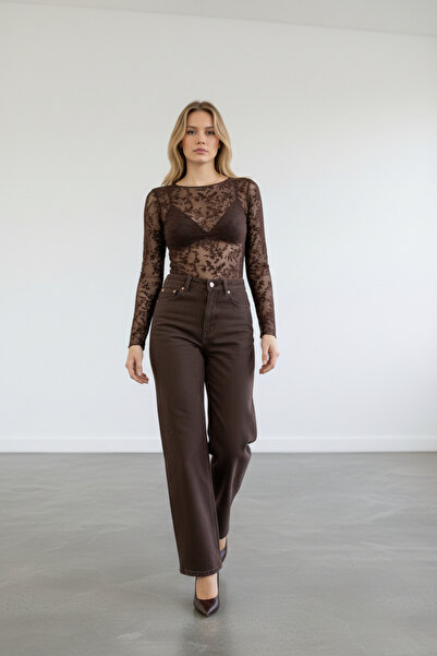 Vireo Club Women's Bitter Brown Tulle Transparent Blouse