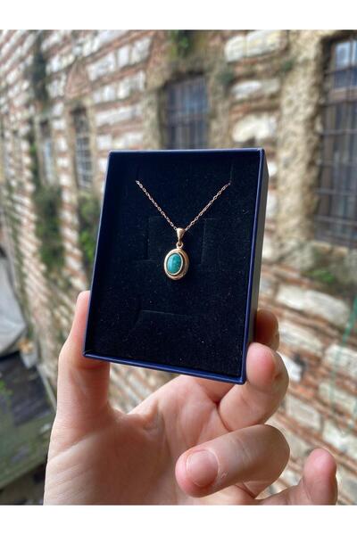 By Atölye Doğal Firuze (Turkuaz) Taşlı Gümüş Kolye Minimal Kolye