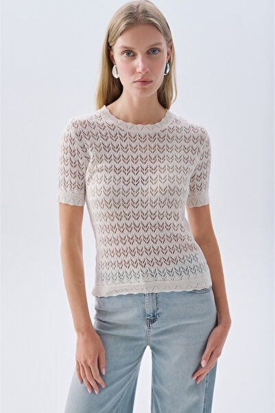 Mudo Fitted Openwork 3/4 Sleeve Sweater