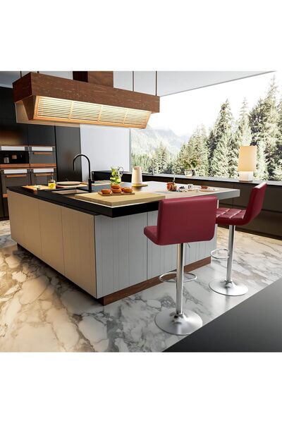 Mahmayi Homall Modern Swivel Bar Stools Set of 2, Adjustable Height PU Leather Counter Stools - Wine Red