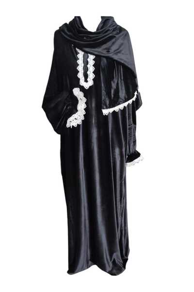 VİSKOYAT Black Velvet Prayer Dress – Loose Fit Comfortable and Elegant Long D...