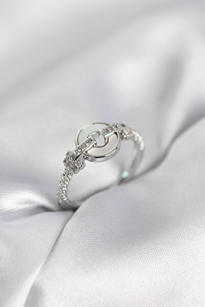 Leyaton LWLHMRS-IEG ieg ™   خاتم نسائي فضي اللون بتصميم دائري وحجر الزركون - ...