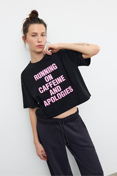 Stradivarius Caffeine cropped T-shirt
