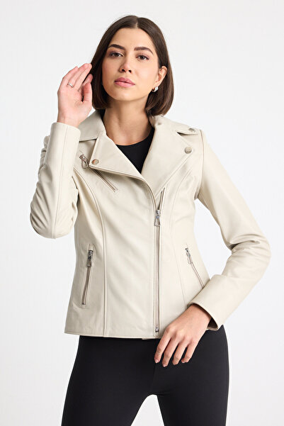 MALPcollection Kadın Hakiki Deri Ceket Bej Renk