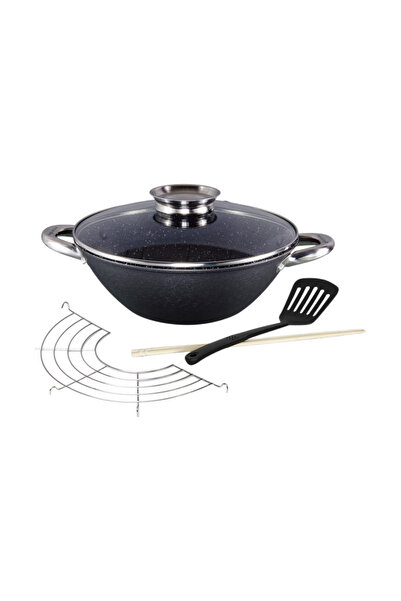Kamille Wok pan KM4807MR with marble, 32 cm, with chopsticks