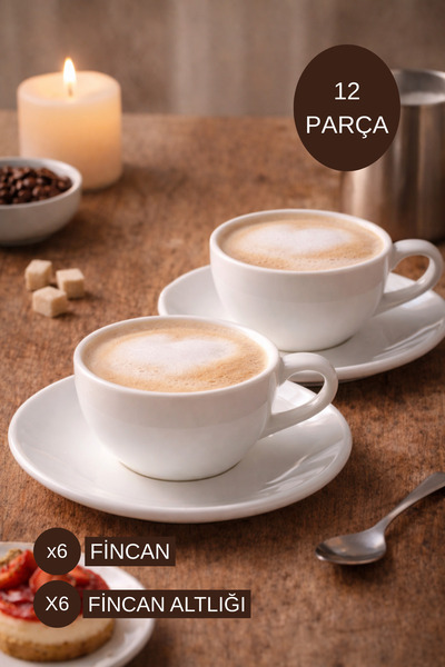 Evila Porselen Kahve Fincan Seti 6 Kişilik – 6 Adet Bardak + 6 Adet Altlık – ...