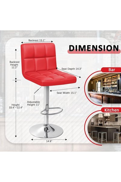 Mahmayi Homall Modern Swivel Bar Stools Set of 2, Adjustable Height PU Leather Counter Stools - Red