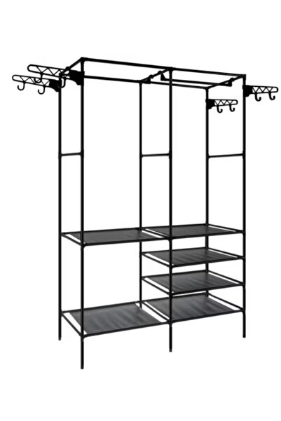 BASE Metal clothes rack 6 shelves with 2 hanging bars 86x30x180cm WHITE