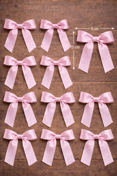 edalle 25 Adet Pembe Hazır Saten Büyük Fiyonk Hazırlanmış Süsleme Kurdelesi H...