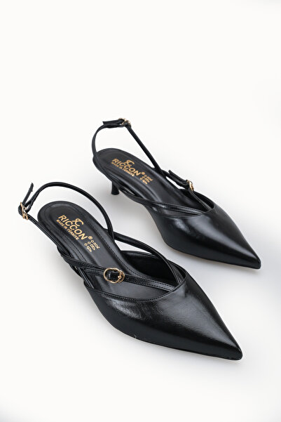 Riccon Women's Open Back Thin Heeled Shoes 00124397 Black Rustic