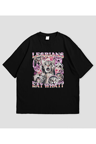 SVART WEAR Lesbians Eat What? Printed Oversize Unisex T-Shirt