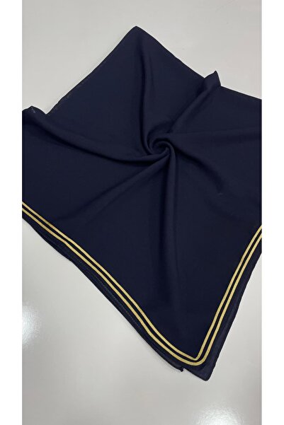 LORENDA Medine İpeği Pamuklu Altın Şeritli Eşarp Yazma