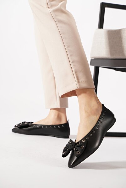 Moda Pie Sanris trok fiyoklu women's black leather ballet flats