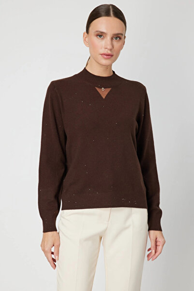 On Fashion Women's Brown Sweater with Sequin Detail 60345