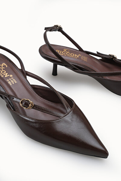 Riccon Women's Open Back Thin Heeled Shoes 00124397 Brown Rustic