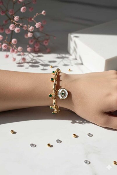 Jewerly سوار نسائي من الفولاذ الذهبي مرصع بحجر الزركون