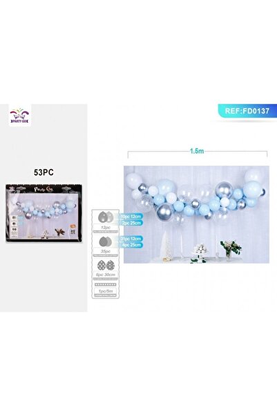 MC Micostore Ghirlanda din baloane PartyGo, bleu, argintiu, FD0137, set 53 buc