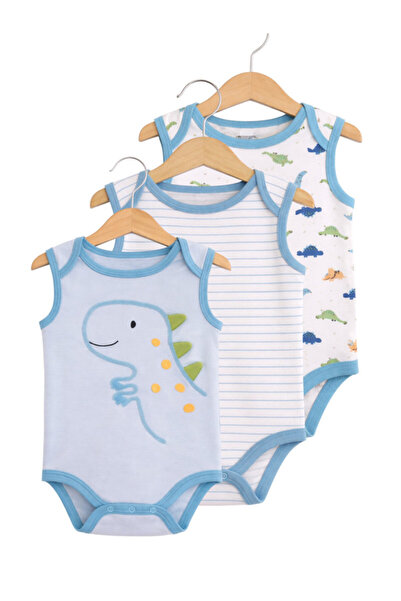 Victor and Jane Baby Boys Sleeveless Interactive Dino Print Bodysuits – Pack ...