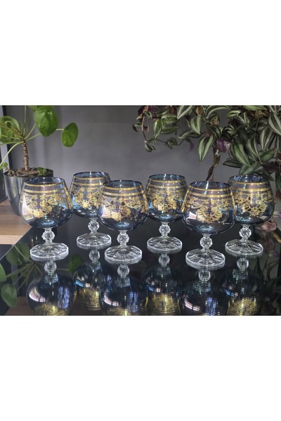 FERMATO Handmade Crystal Elizabet Blue Lustered 6-Piece Serving Set Coffee an...
