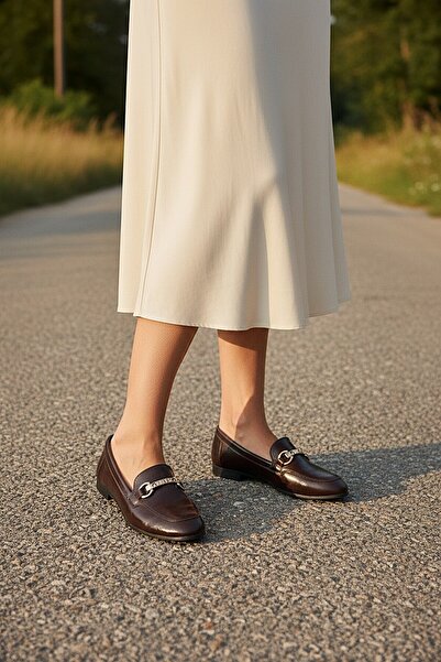 KAFKASLAR AYAKKABI Flat Sole New Model Cracked Shiny Loafer Model Women's Bal...