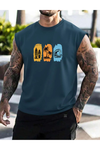 SUNFREE Surfing Printed Men's Zero Sleeve Clothing Sportswear Oversize T-Shirt