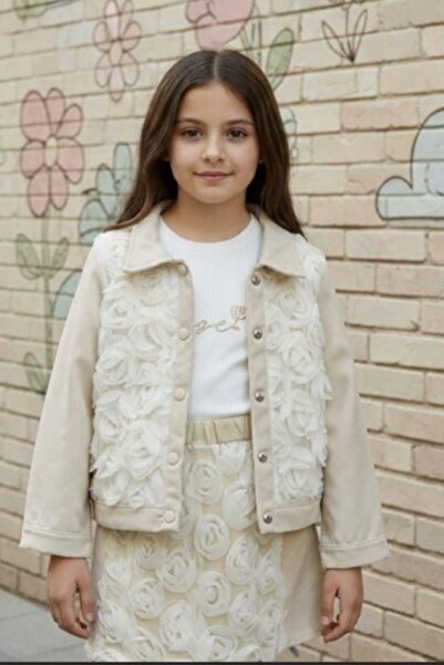 Pina Kids Girl's Three-Piece Set with Rose Detail Jacket and Corduroy Shorts