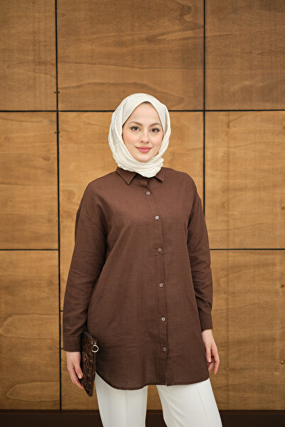 LOCCO Women's Transparent Button Detailed Basic Shirt Brown