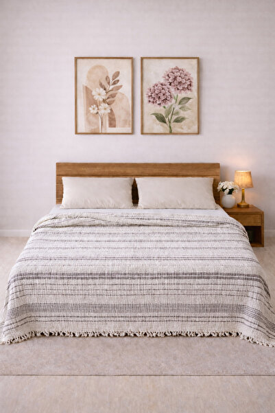 Medaillon Home Striped 4 Layer Muslin 100% Cotton Double Sided Bedspread - Pi...