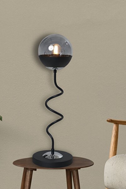Luzarana Stella Chrome-Black Metal Body Smoked Glass Design Luxury Table Lamp