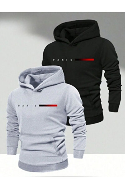 YK WEAR سويت شيرت بقلنسوة رفيعة مطبوع عليه باريس للنساء / الرجال