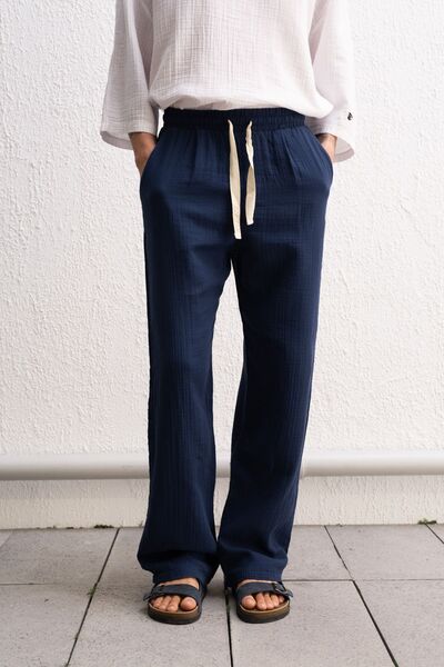 Hiccup Pantaloni GIESTO din bumbac texturat, cu croială relaxată, cu talie cu...