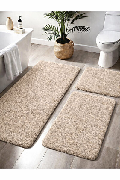 Dinarsu Plush Non-Slip Base Machine Washable Bath Mat (50X80 40X50 50X50)Beige