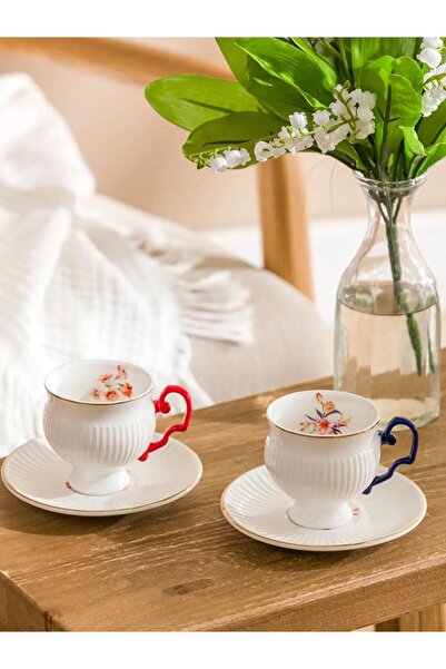 LC Waikiki Mixed Blue Printed Porcelain Coffee Cup Set for 2 Persons 90 ml (S6)