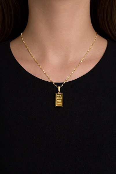REDMOON GOLD 14 Ayar Altın Zincirli Külçe Kolye Ucu 2gr (GRAM)